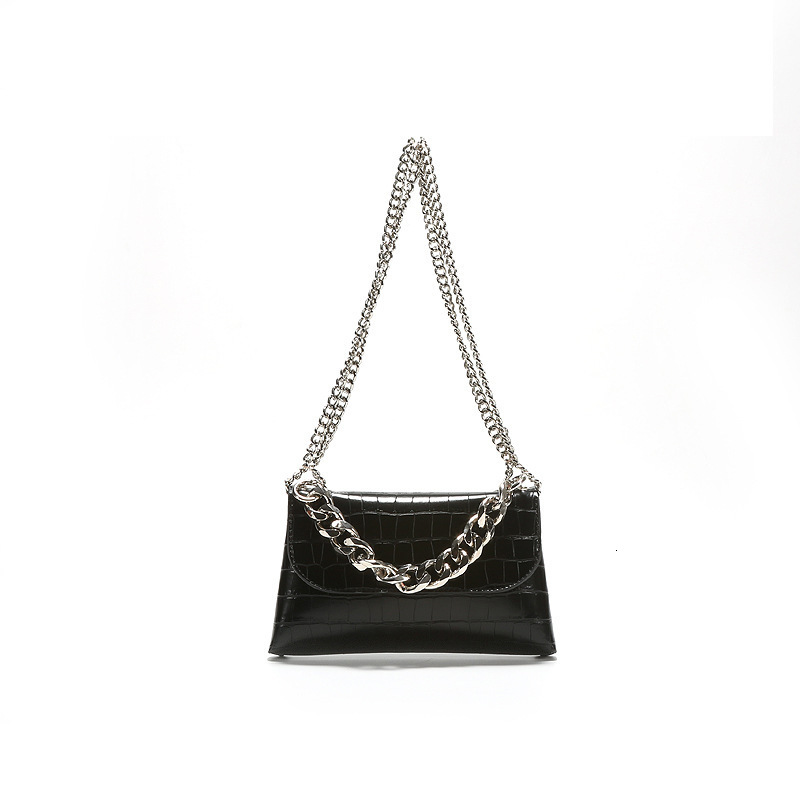 Black Handbag for Women, Crocodile Pattern Chain Small Square Bag, Fashionable Simple Shoulder Crossbody Bag