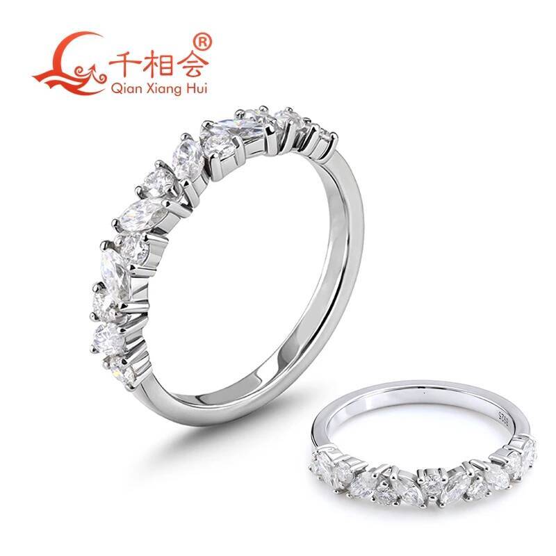 2*4mm marquise shape match round shape D VVS white moissanite half Eternity Band ring 925 Silver Rings Jewelry Engagement