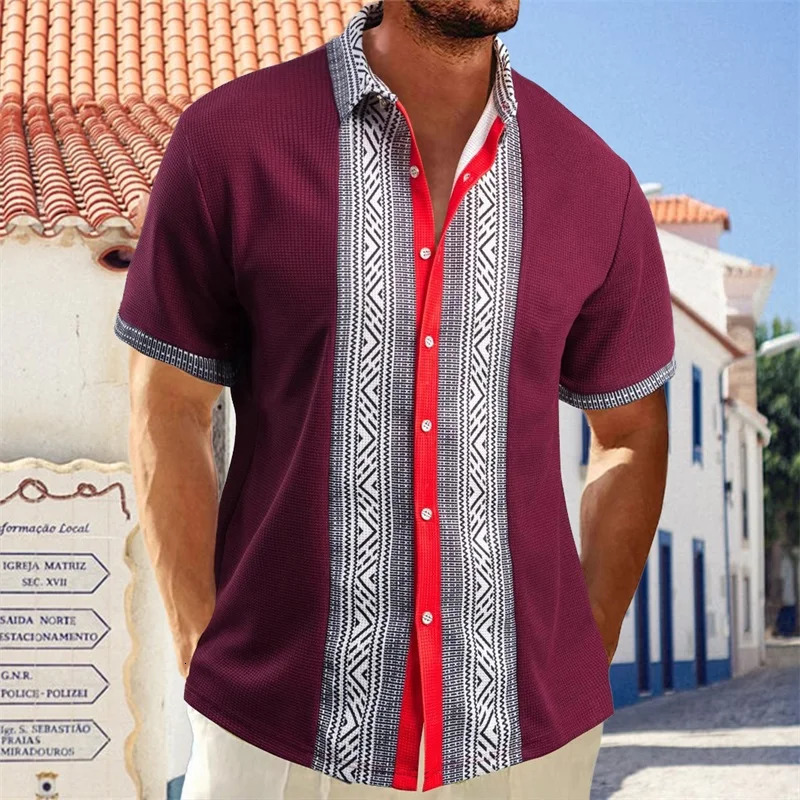 Men s Vintage Style Collared Shirts Retro Floral Print Short Sleeve Button Down Loose Fit Patchwork Tops for Summer 250808