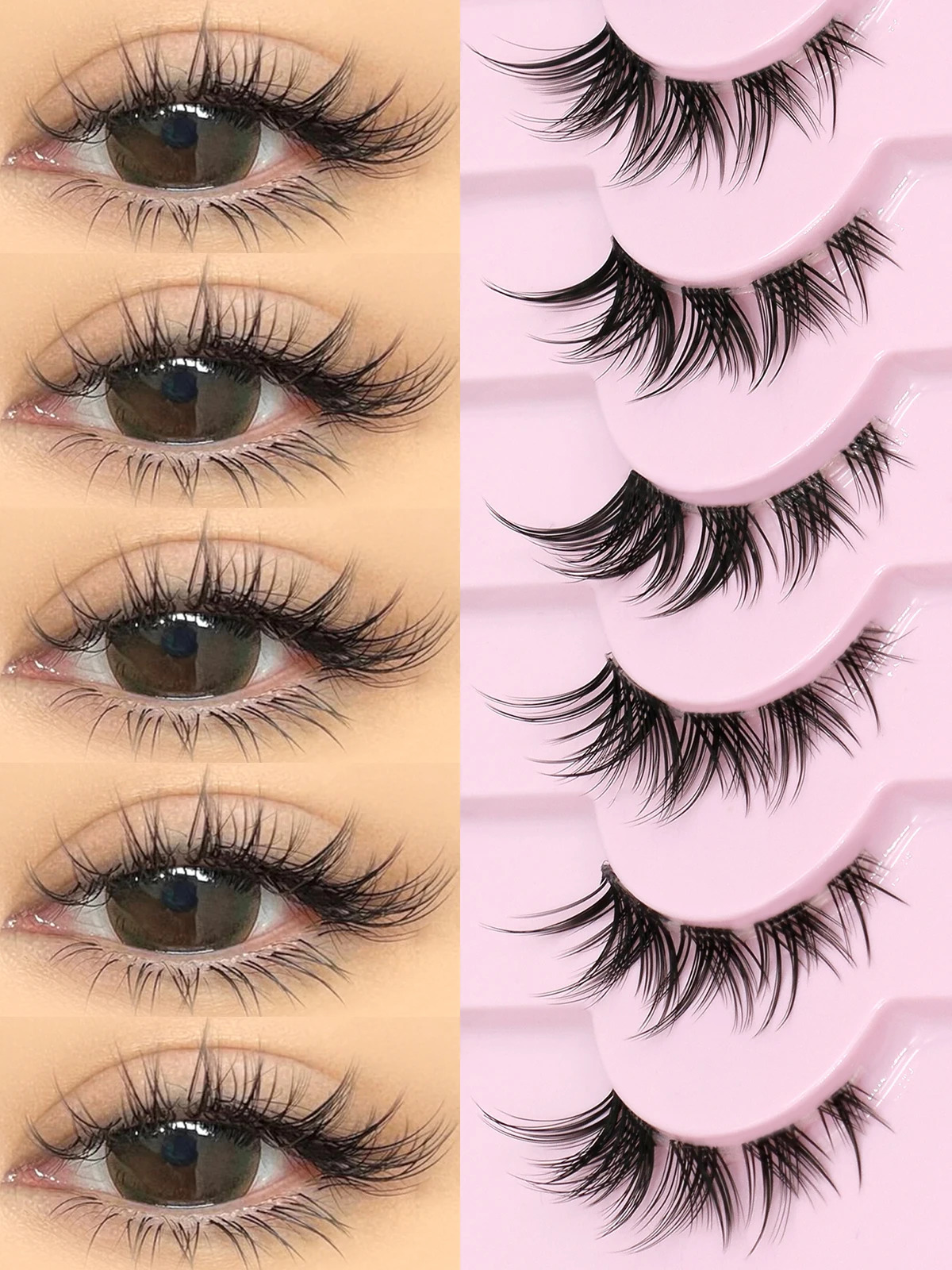 GROINNEYA Cat Eye Lashes Half Soft Natural Faux Mink Eyelashes Look Wispy Winged End Elongated 250811