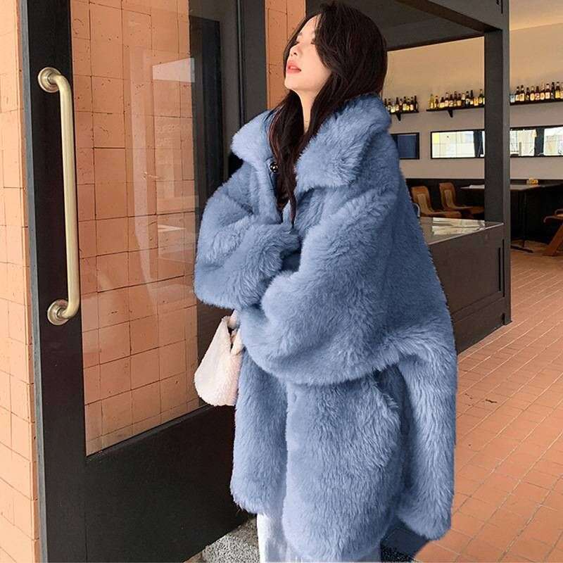 Women's Clothing Autumn Winter Wool Fur Coat Fashion Loose Casual Thickened Medium And Long Large Lapel