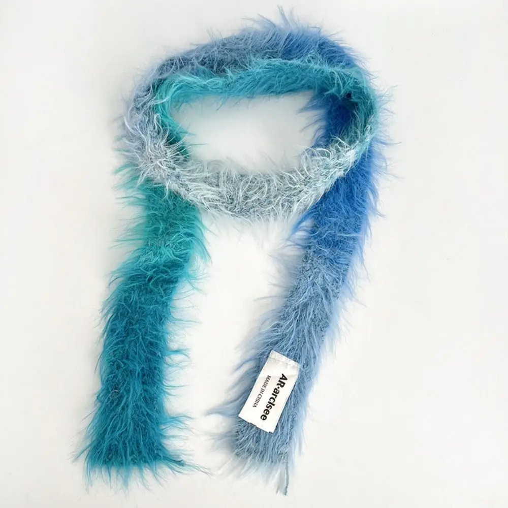 Sweet Korean Style Y2K Thin Scarf Rainbow Color Soft Long Narrow Scarves Faux Fur Neck Warmer Harajuku Plush Scarf Female 250808
