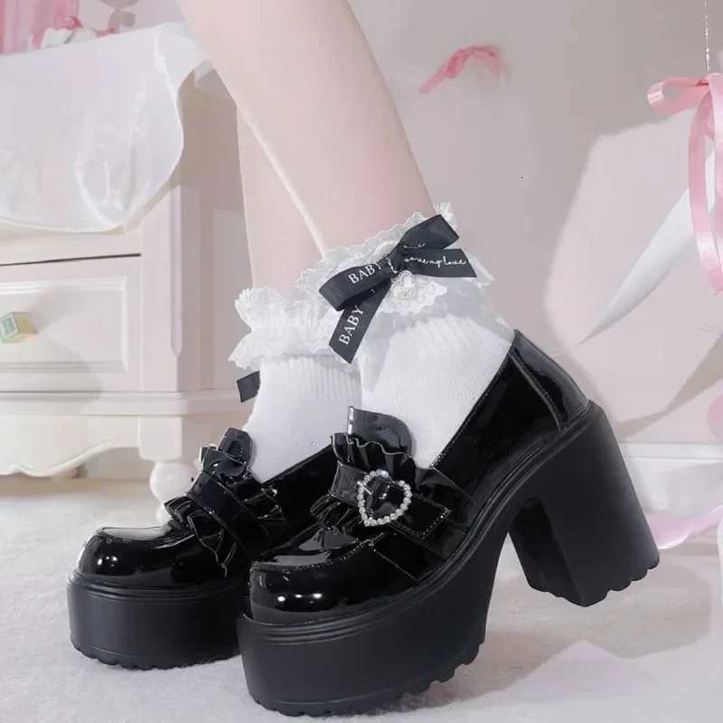 Sweet Heart-Shaped Buckle Lolita High Heels Pump Shoes for Women Y2k PU Leather Waterproof Platform Mary Janes Shoes W250814