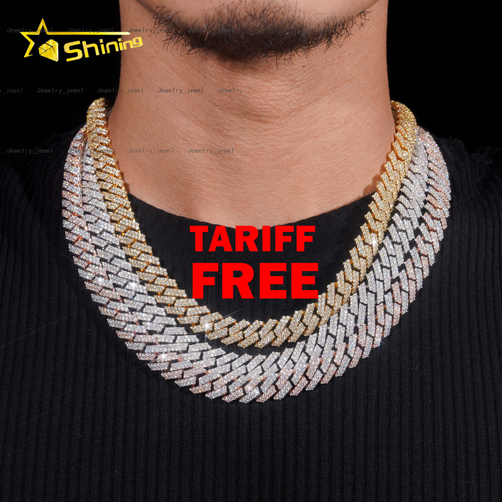 Promotion Factory Price Hip Hop Jewelry 12mm Solid 925 Sterling Silver Gold Plated GRA VVS Iced Out Moissanite Cuban Link Chain