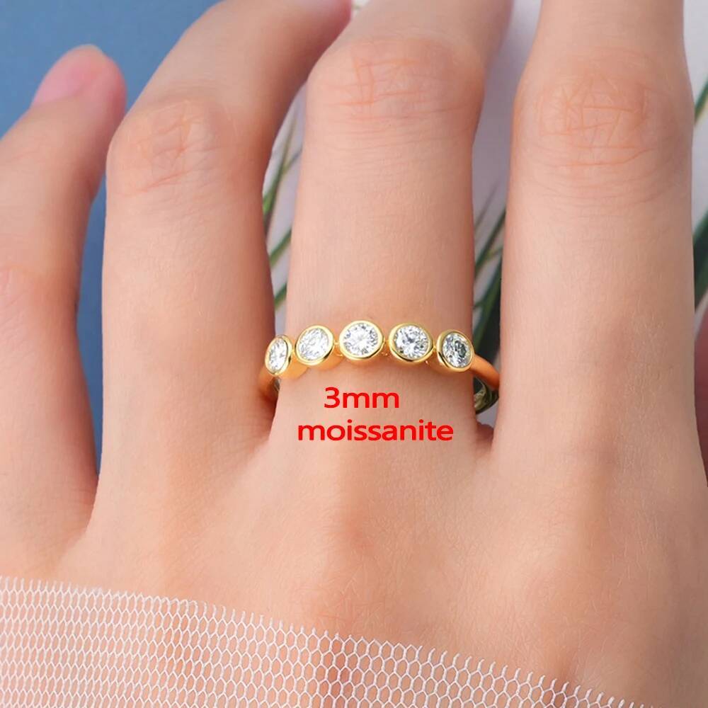 3mm 4mm Round Brilliant Cut Bezel Set Moissanite Engagement Rings for Women 5 Stone Diamond Wedding Band Jewelry S925 Silver GRA