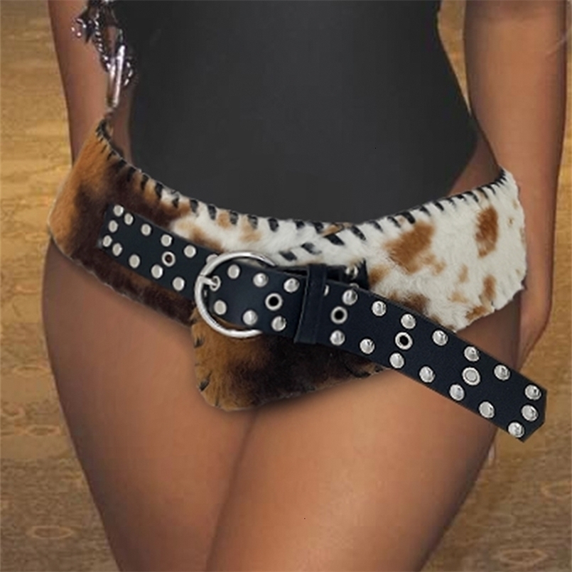 Fashion Classical Leather Pu Spliced Faux Fur Women's Belts Cow Pattern Exquisite Retro Accessories 250814ww1