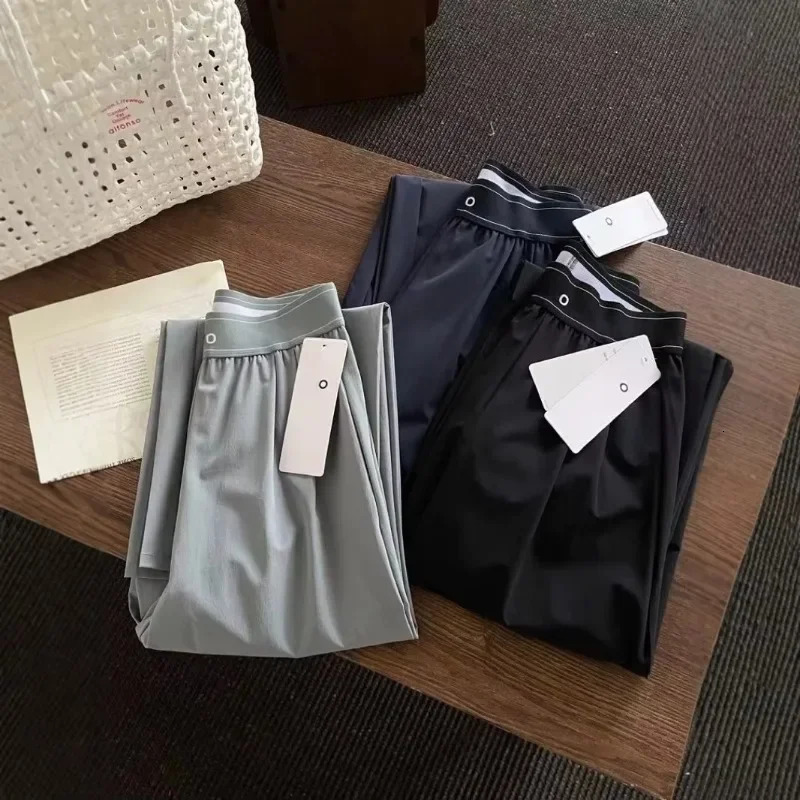 High Waist Elastic American Style Casual Sports Pants 2025 Solid Color Fashion Street Summer Straight Trousers 250808