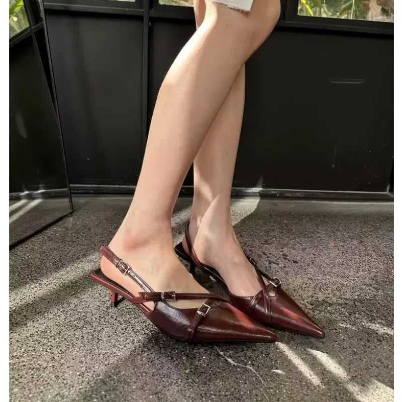 Summer Fashion Sexy Pointed High Heels Casual Shallow Sandals Elegant Buckle Decorative Thin High Heels Black Womens Shoes W250814