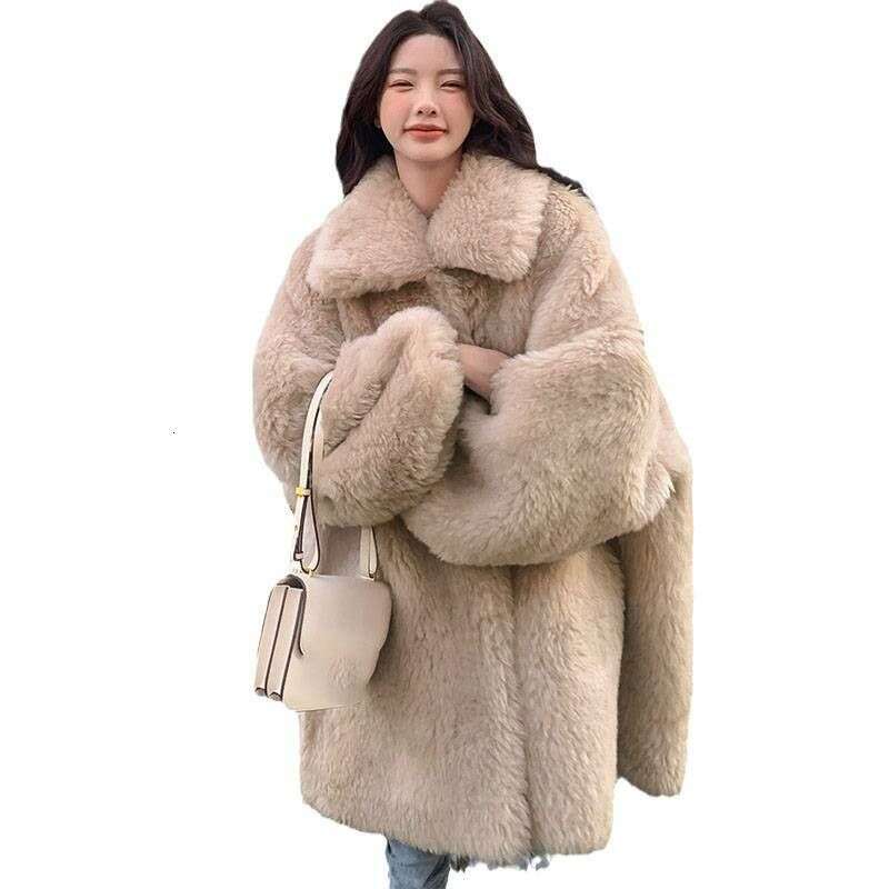 Women's Clothing Autumn Winter Wool Fur Coat Fashion Loose Casual Thickened Medium And Long Large Lapel
