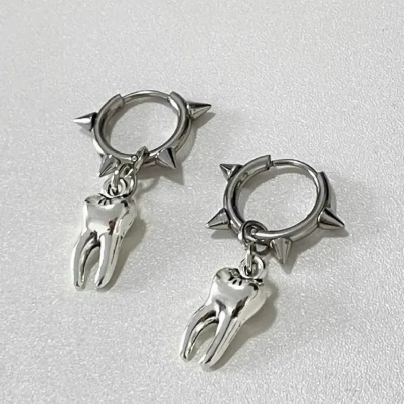 Y2k Gothic tie Stainless Steel Rivets Hoop Earring Hip Hop Punk Teeth Heart Bow Star Dangle Earrings Party Jewelry 250812
