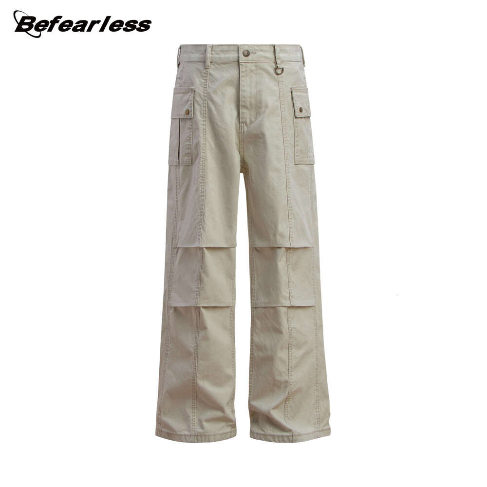 American Paratrooper Cargo Unisex Trendy Brand Straight-Leg Distressed Loose Multi-Pocket Flared Casual Pants B5