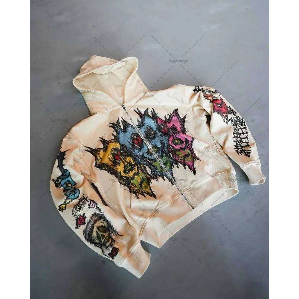 European And American Fashion Retro Street Clothing Personality Skull Animation Printed Hoodie Loose Oversized Zipper Sweatshirt