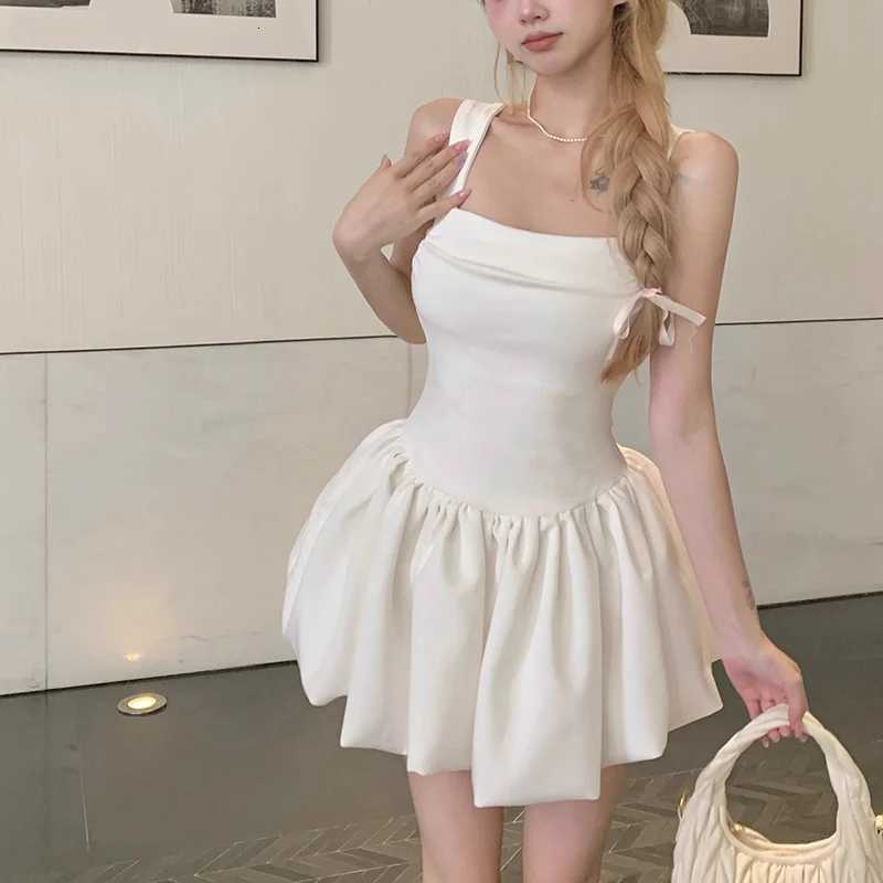 Women Cutecore Party Suspender Bubble Dress Lady Solid Ruched Prom Mini Dresses Classic Birthday Cinder Waist Dress XJ250814