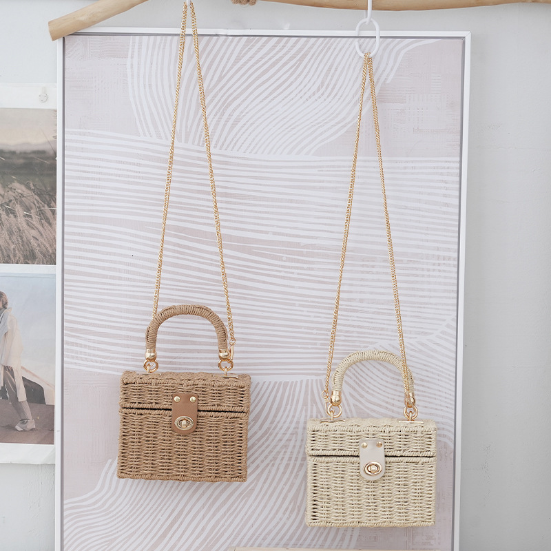Luxury Brand Designer Bag Ins Style Small Square Bag New Straw Bag Single Shoulder Crossbody Handbag For Women Beach Photo Props Wedding Gift