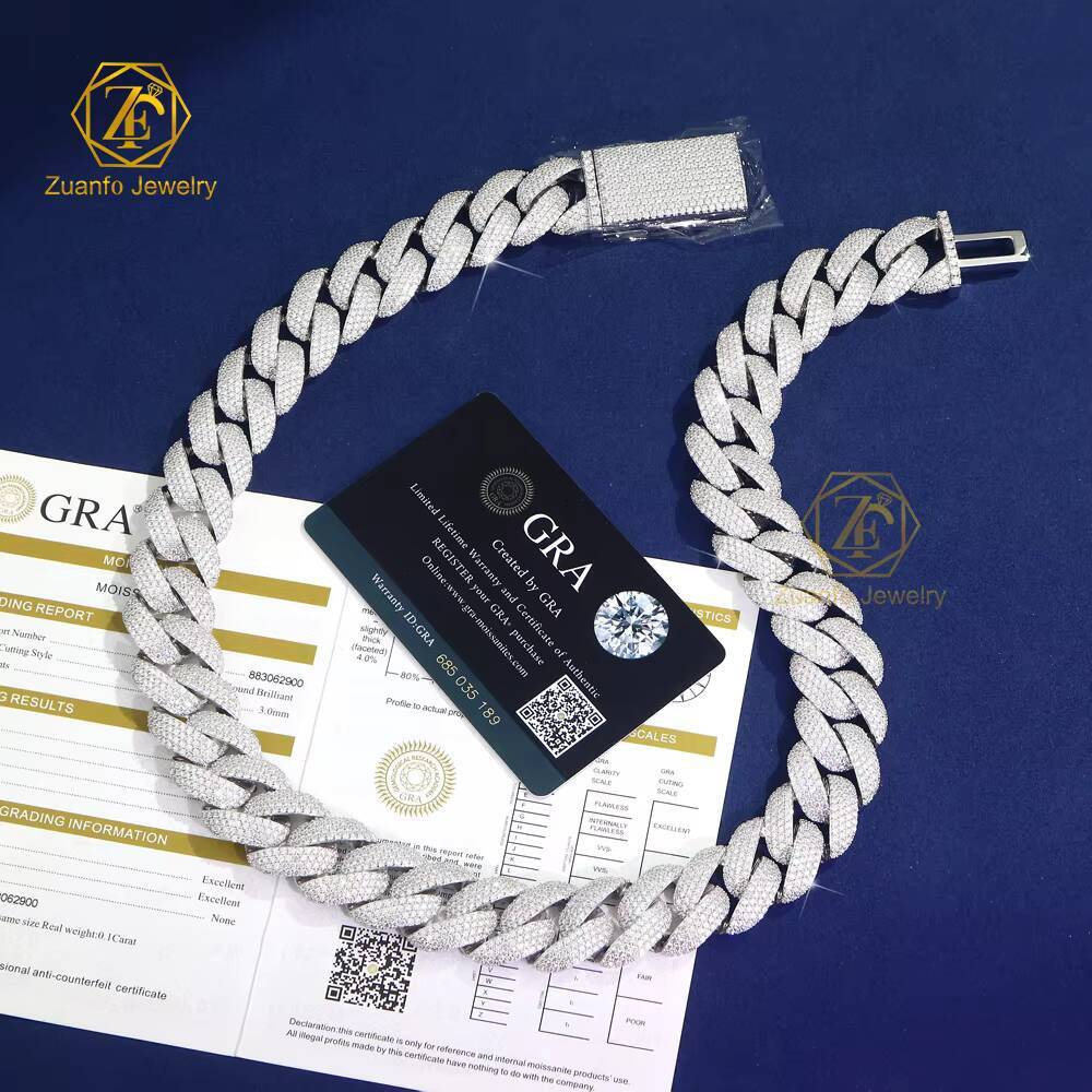 Wholesale 20mm Hip Hop Vvs Diamond Necklace Bracelet Men 925 Silver Iced Out Cuban Link Moissanite Chain