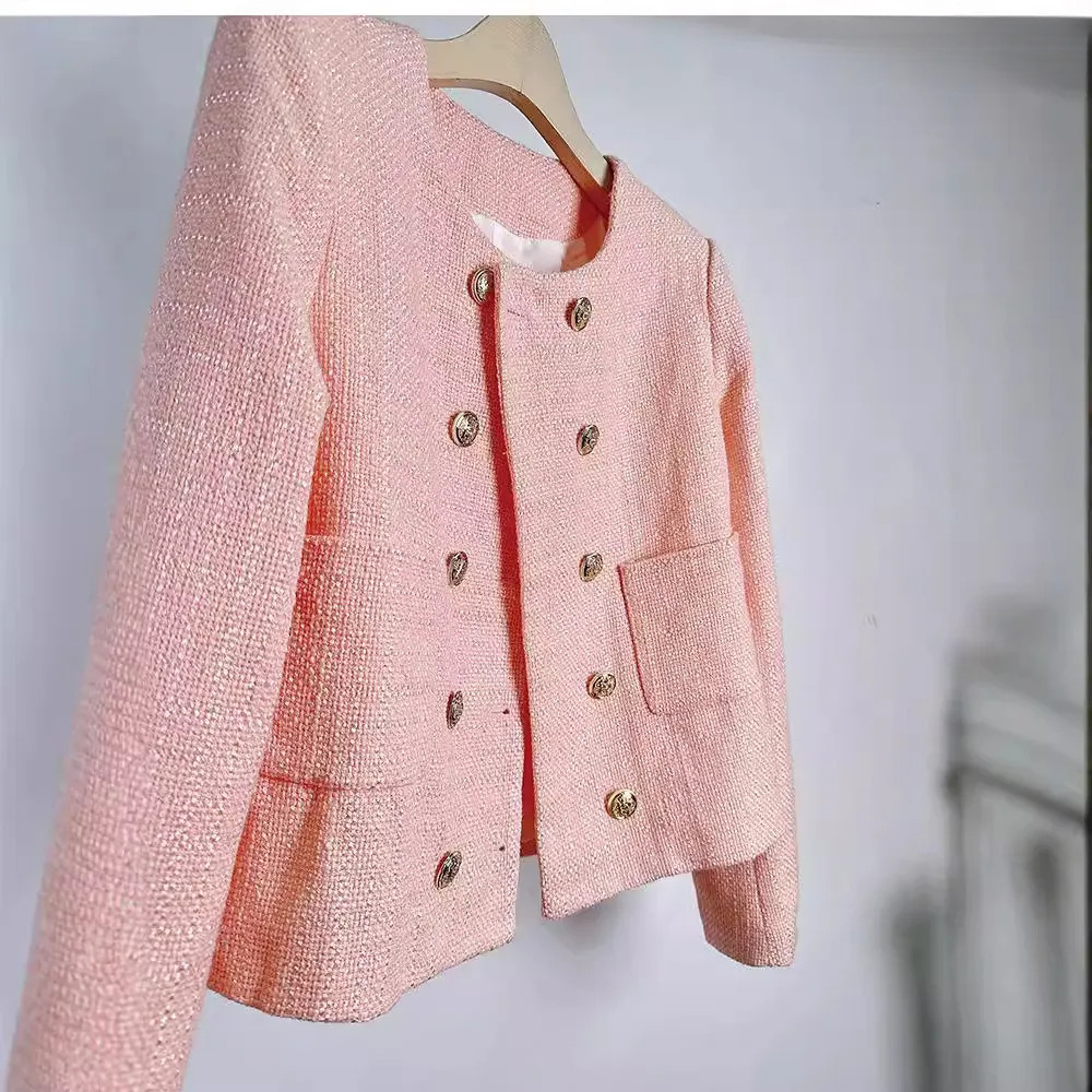 Spring and Autumn New Tweed Wool Knitted High J-Sense Short Top Stylish Double-Breasted Elegance Style Jacket for Women