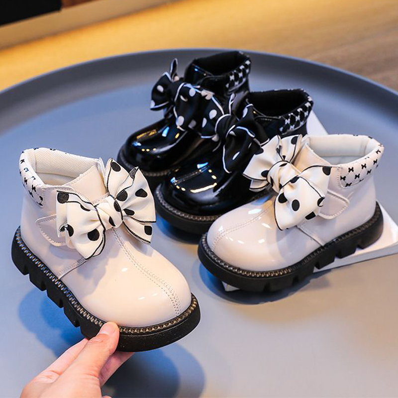 Boots Toddler Platform Fashion Kids Boot New Bowknot Princess Anti Slip Ankle Boots Kidsnest Soft Sole Short Leather Boot Girl Shoe Sizes US9C-US4Y