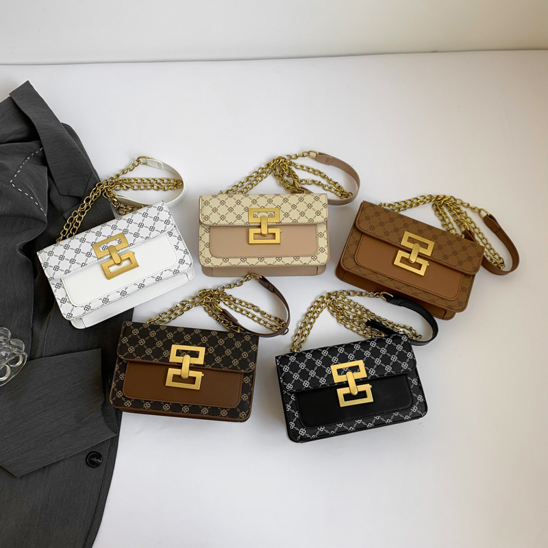Luxury Brand Designer Bag Vintage Print Lock Buckle Simple Versatile Crossbody Bag Fashion Chain Casual Texture Commuter Crossbody Bag