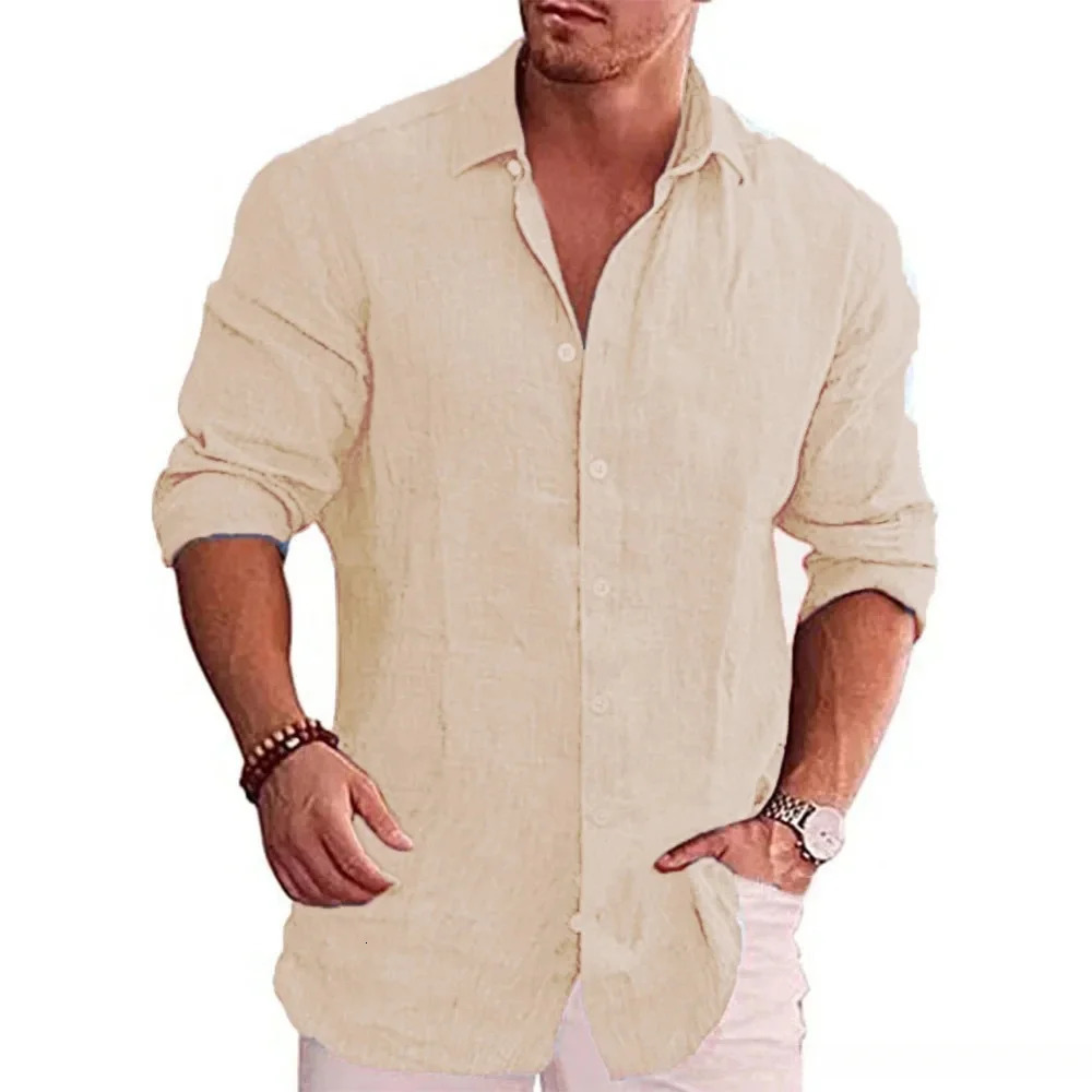 Cotton Linen Autumn Selling Mens Long Sleeve Shirt Solid Color Casual Style Plus Size Mens Casual Linen Shirt 250813