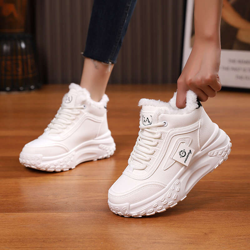 Women's Fleece Lined Thickened Cotton 2025 Winter New Sports Dad Thick Sole Warm High-top Shoes HX-Q039