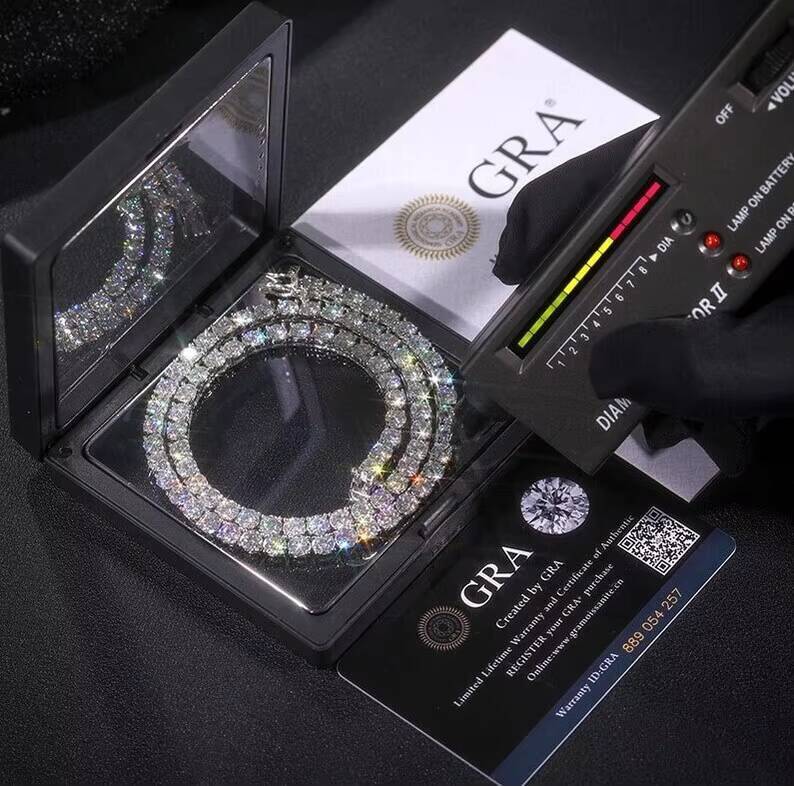 Customizable 4mm 5mm Iced Out VVS Moissanite Tennis Chain S925 Hiphop Moissanite Tennis Link Chain