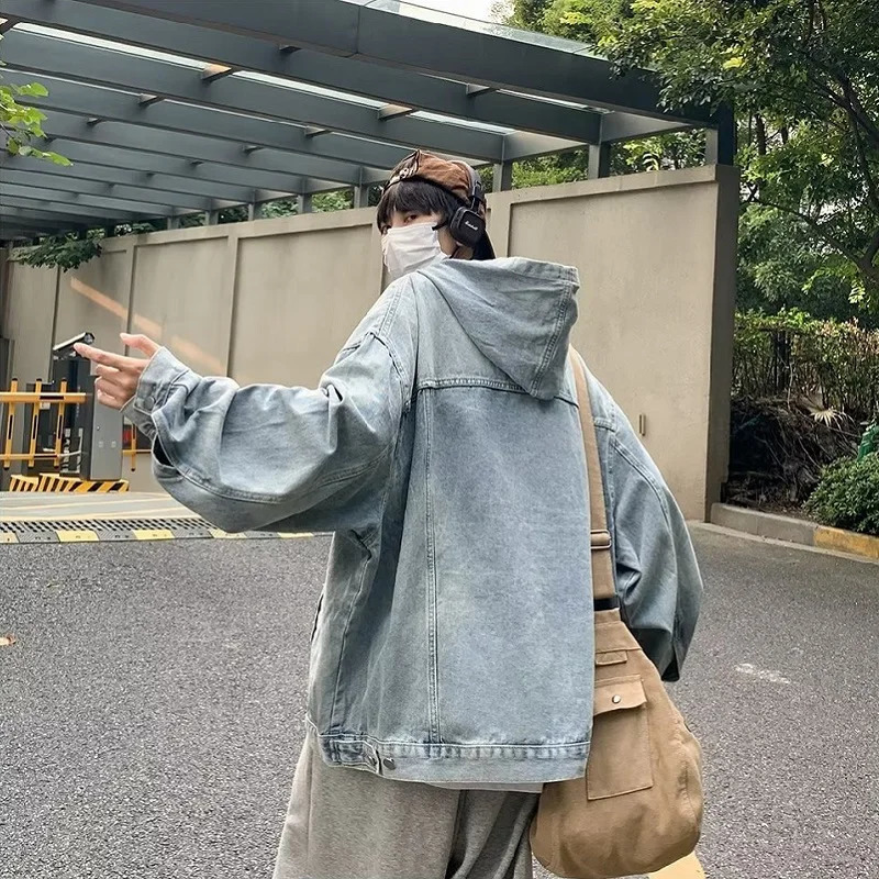 American Washed Retro Denim Hoodie Mens Sense Hooded Y2k Harajuku Autumn And Winter Fashion Trend Heavy Oversize Coat 250813