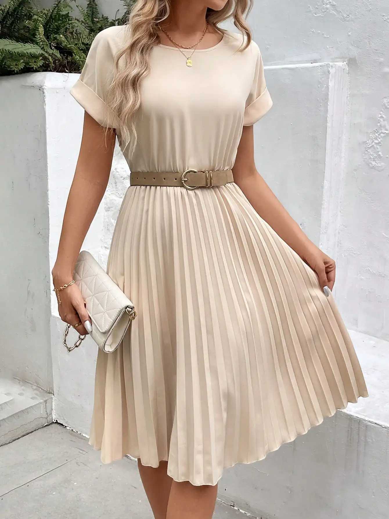 Cross border European and American womens fashionable and elegant ruffled pleated dress XJ250814
