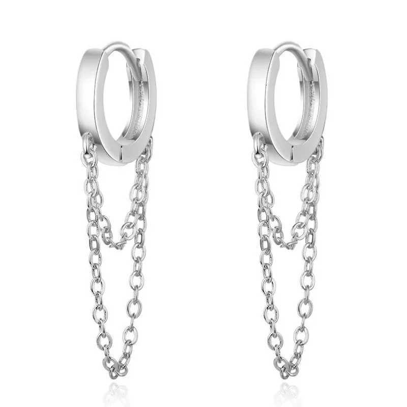 925 Sterling Silver Double Layer Tassel Hoop Earrings For Women INS Popular Cold Style Women Fashion Jewelry XJ250814