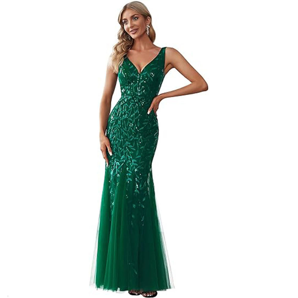 Sexy Sequin Mesh Party Dress Women Patchwork Sling V Neck Backless Long Robe Spring Summer Lady Slim Sleeveless Dresses 250520