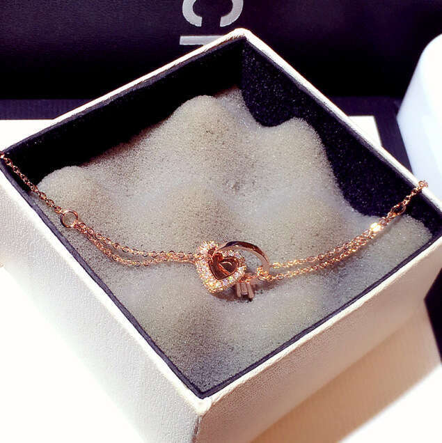 New Fashion Korean and Japanese Style Exquisite Zircon Heart Ring Elegant Bracelet Jewelry for Women S00294