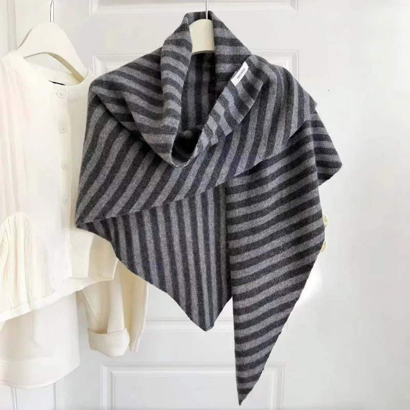 Fahion Women Scarf Autumn Winter Wool Blend Triangle Muffler Lady Shawl Korean Style Striped Thick Warm Wrap Female 250808