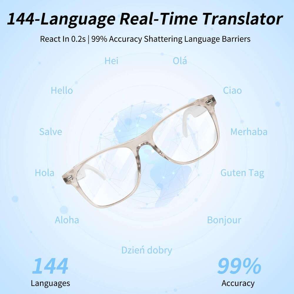 Smart AI Bluetooth Glasses Unisex 144 Languages Instant Translation Interpretation Blue Light Filter Color Changing Transition Lenses Touch and Voice 