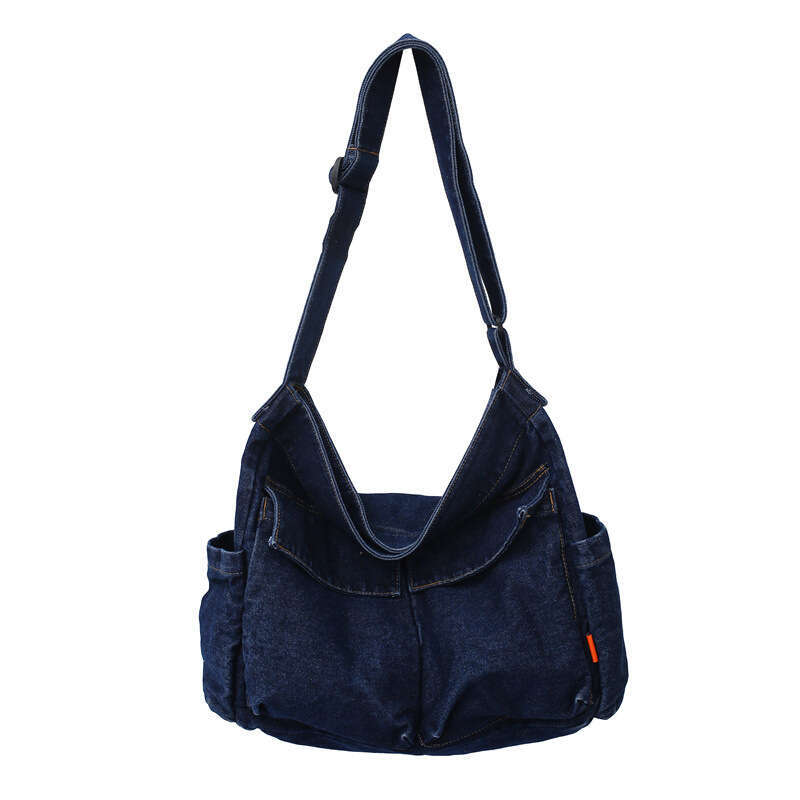 New Chic Personality Double Pocket Denim Crossbody Unisex Large Bags Designer Women Capacity Shoulder Bag Trendy Student Backpack