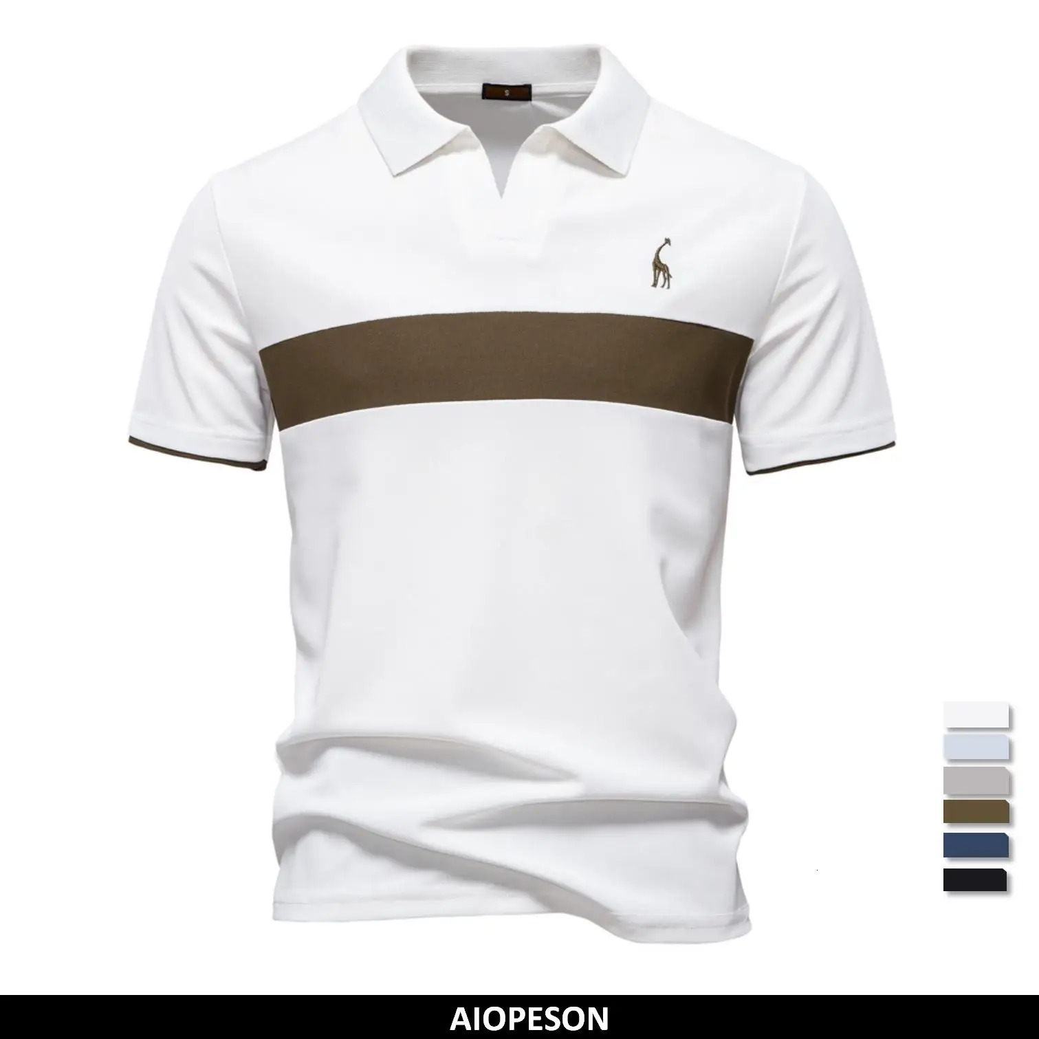 AIOPESON Mens Summer V-Neck Striped Polo Shirt Breathable Slim Fit Polo Shirts for Men Lightweight Casual Athletic Polo 250813