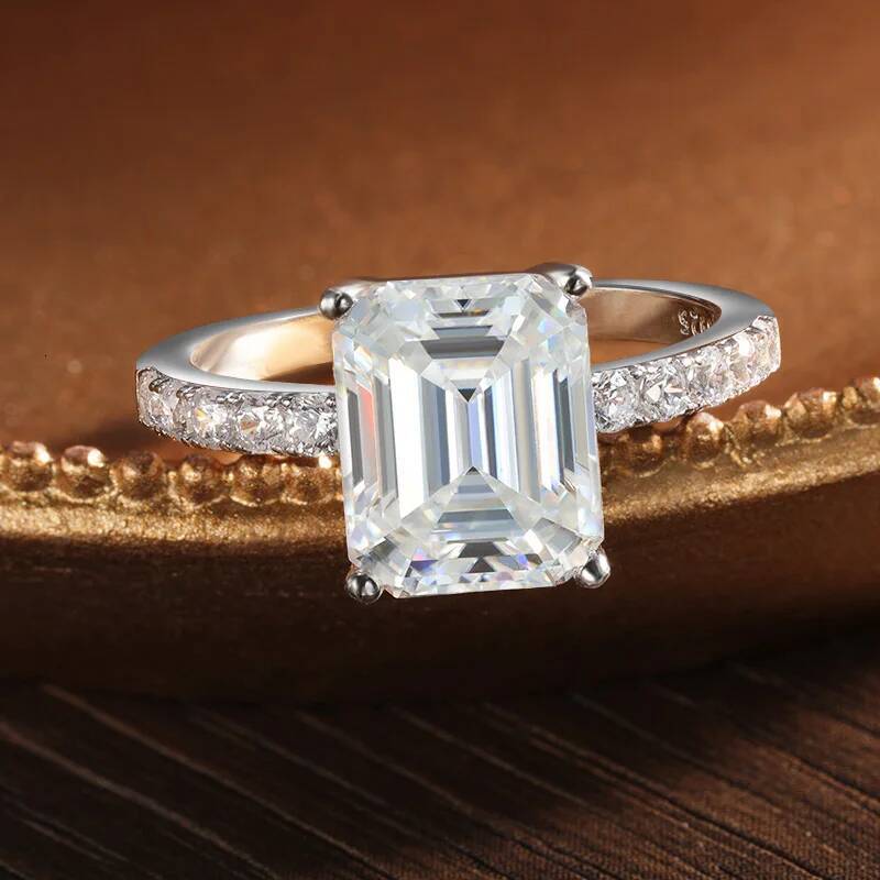 KNOBSPIN 4ct Emerald Moissanite Ring s925 Sterling Sliver Luxury Lab Diamond White Gold Wedding Band Engagement Rings for Women