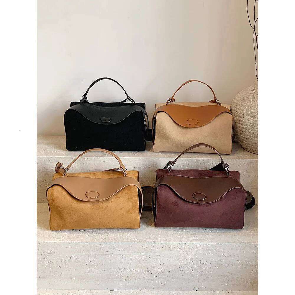 Retro Suede Pillow Bag for Women Solid Soft Frosted Leather Boston Pack Large Capacity Female Commuter Shoulder Bags New