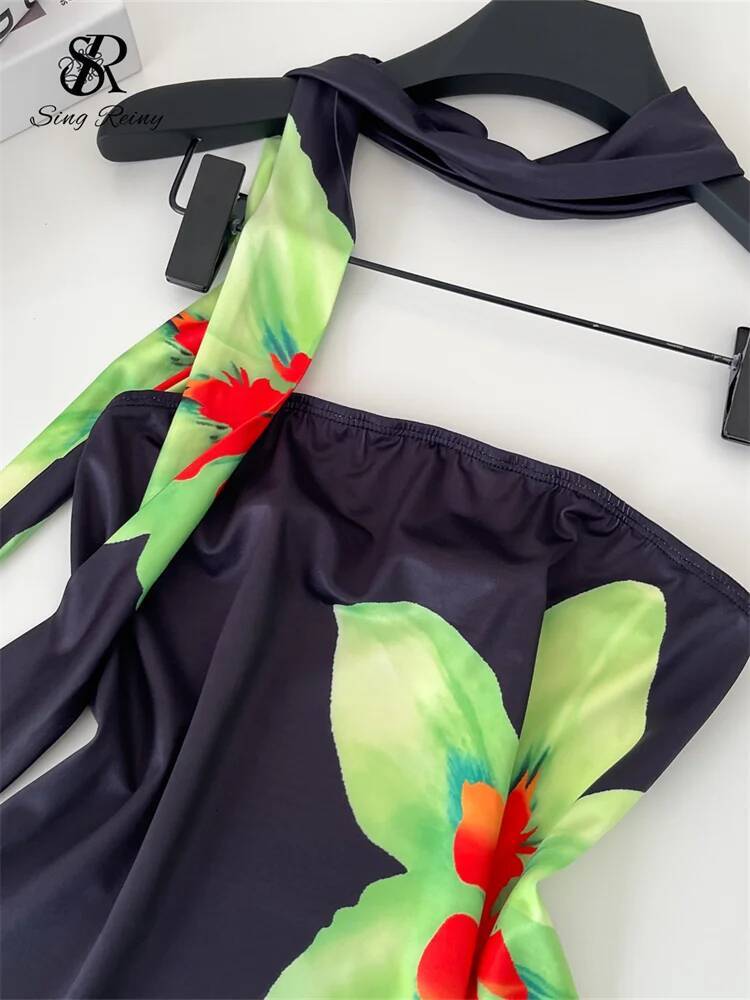 2025 strapless printed top women's satin sleeveless backless slim mini top Korean fashion sexy beachwear Camis designer top