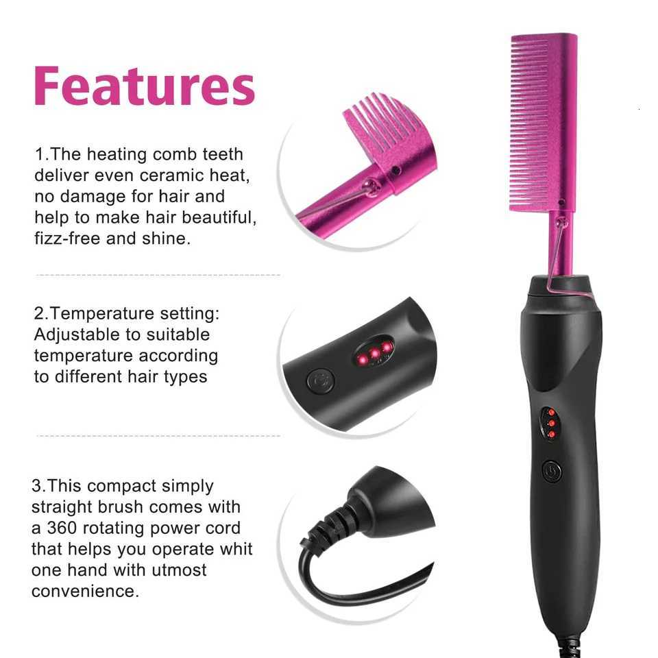 Electric Hot Heating Comb Curling Iron Pressing Comb for Wigs Fast Heating Straightening Brush Hair Wax Stick Styling Tool Set W250814