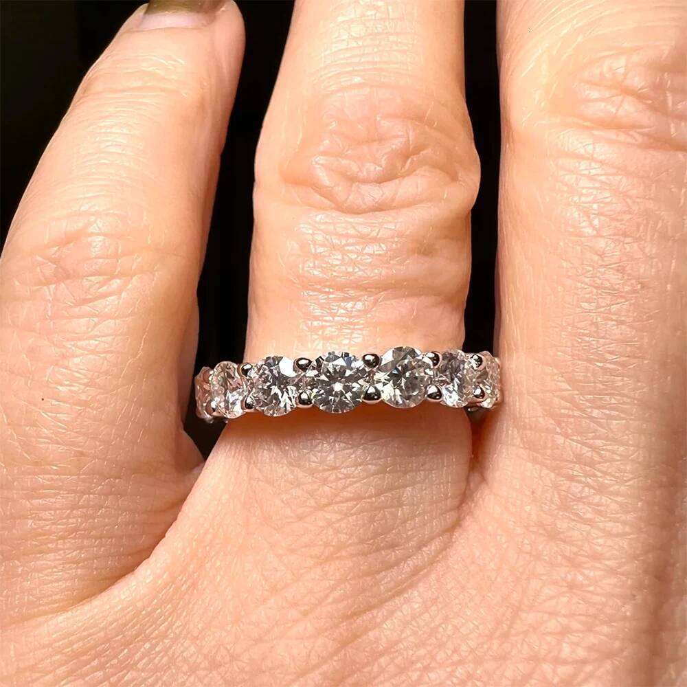 2/3/5mm D Color Moissanite Ring for Women 925 Sterling Silver Plated 18k White Gold Wedding Eternity Band Classic Jewelry GRA