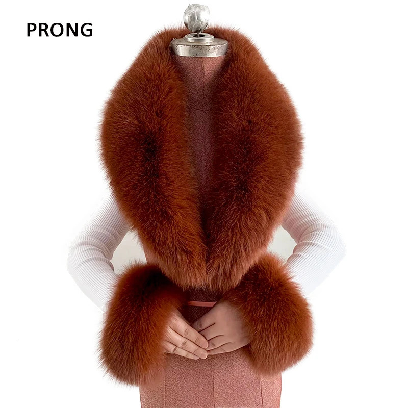 Natural Fur Scarf Custom Size Fox Fur Collar And Cuffs Set for Coat Winter Neck Warmer Fur Shawl Women Furry Scarves 250808