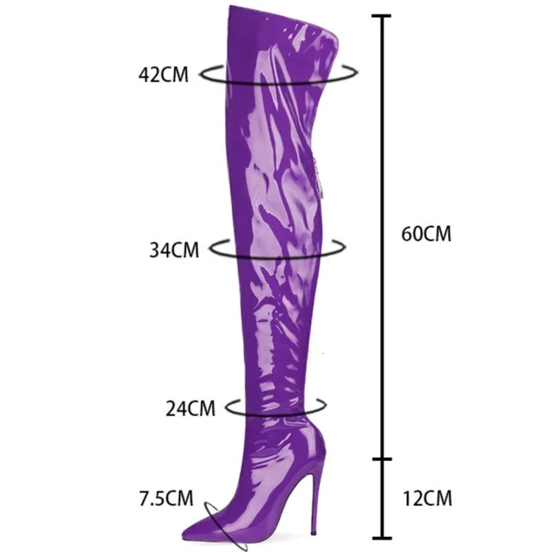 Stretch Over-the-Knee Boots Women Shoes Patent Leather Pointed Toe Zipper Thigh High Long Boots Sexy Gothic Fetish High Heels 250812
