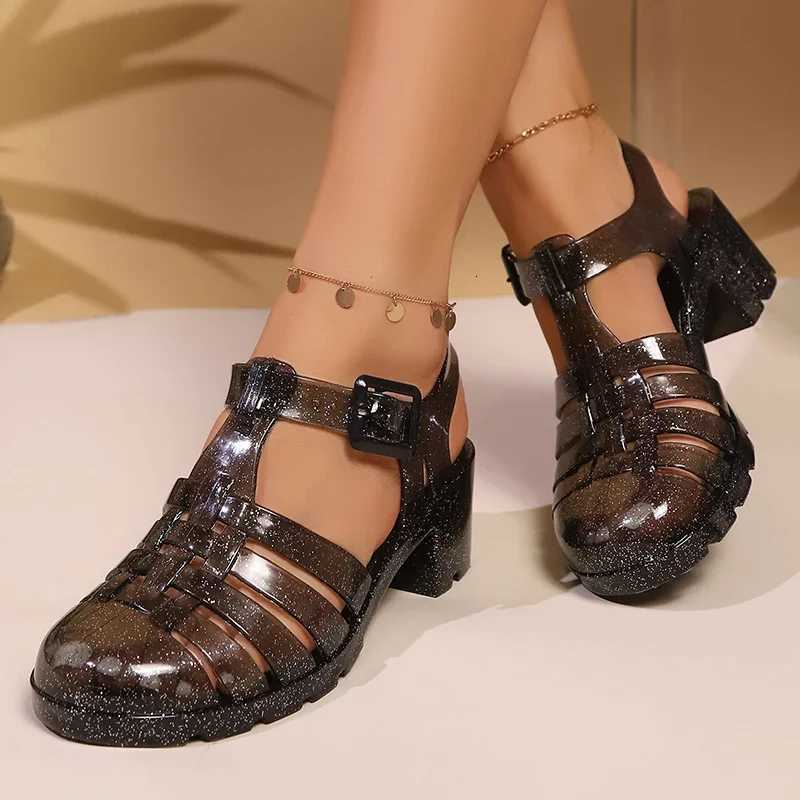 2025 Womens High Heels Crystal Sandals Transparent PVC Clear Heeled Shoes Woman Close Toe Ankle Strap Princess Sandals Mujer W250814