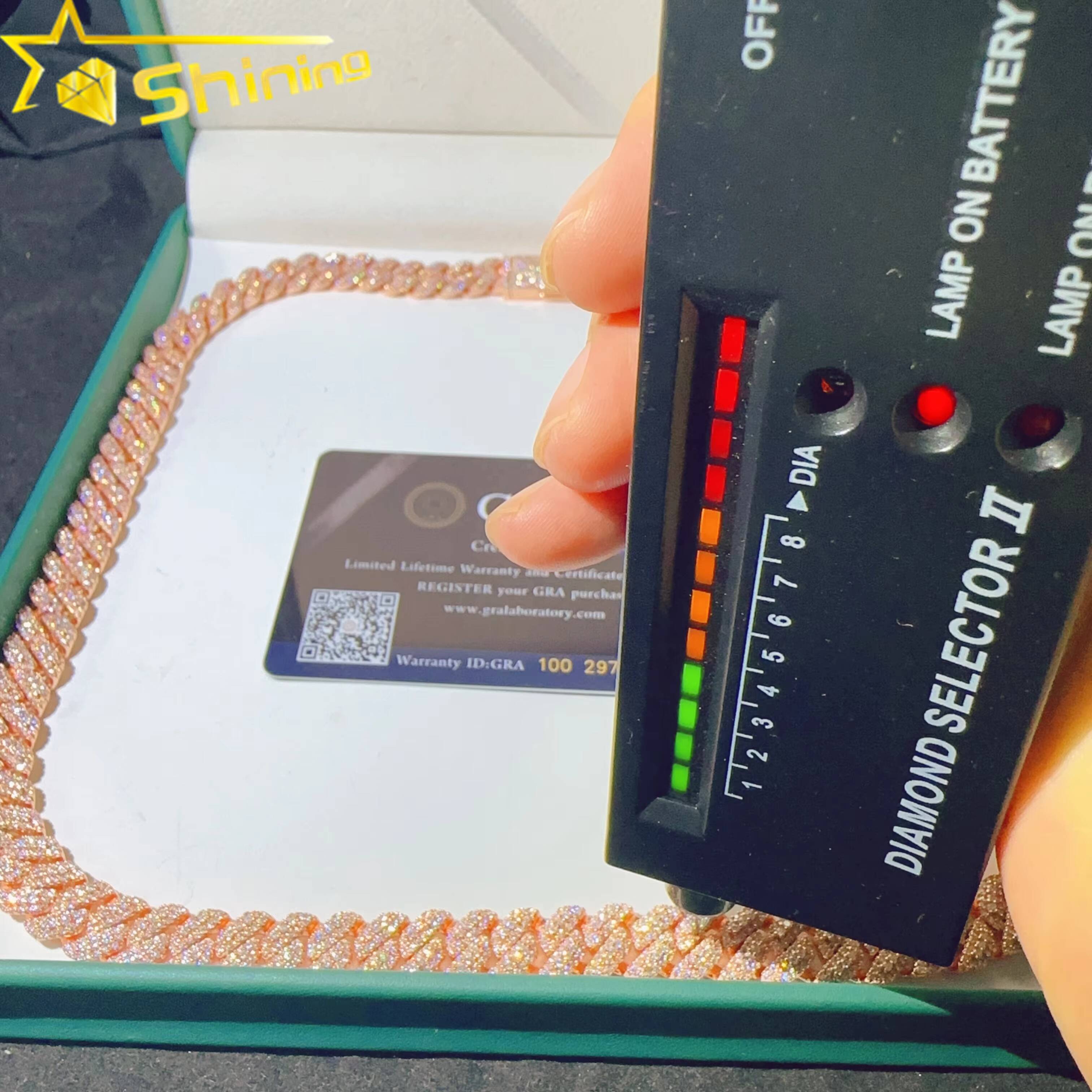 Pass Tester VVS Moissanite Lab Dia Sier Necklace Hip Hop Iced Out Jewelry 10mm Miami Cuban Link Bracelet Chain