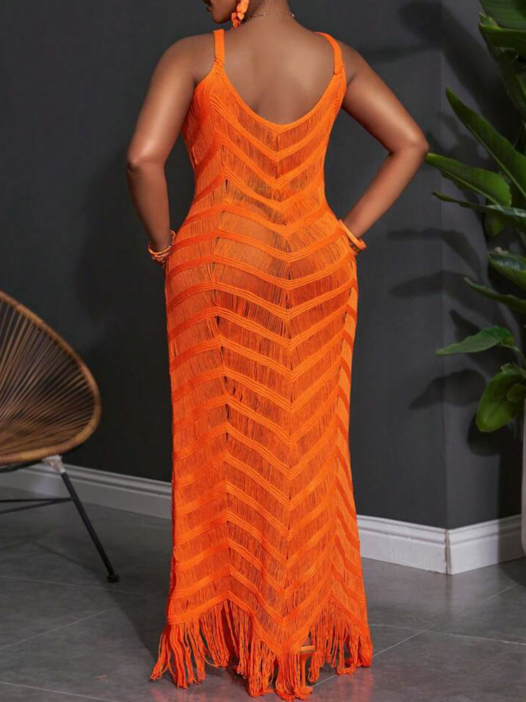 Leisure and fashionable summer sleeveless hollow transparent vacation dress