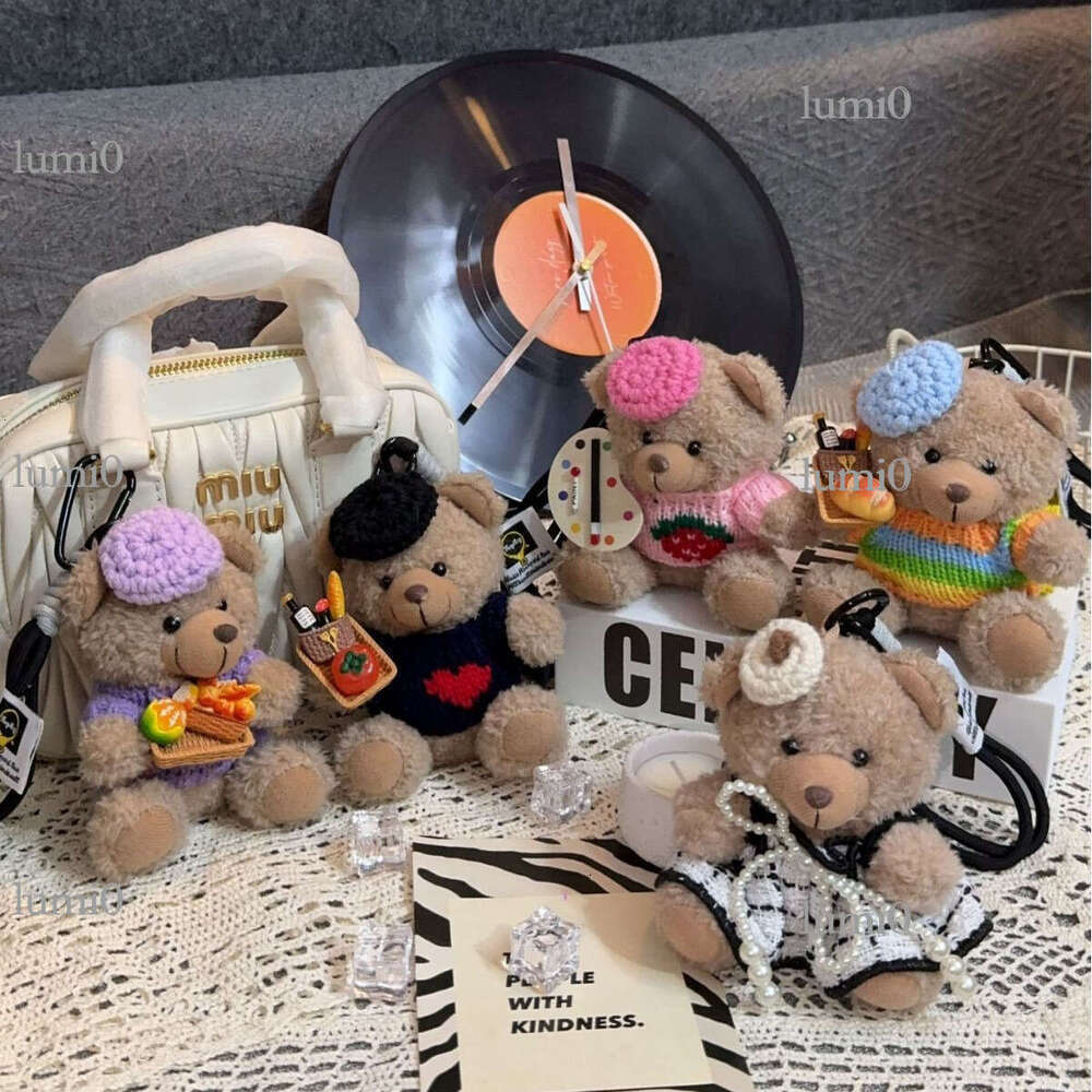 Cartoon Dressing T-shirt Little Brown Plush Teddy Bear Backpack Pendant Keychain Doll Car Hanging Decoration