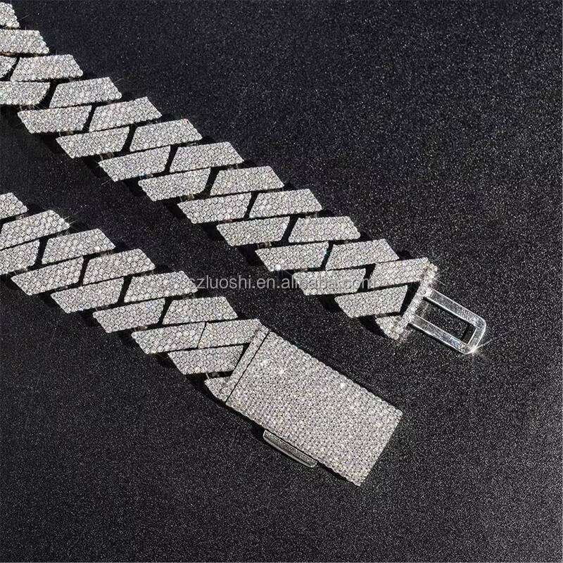 Dropshipping Pass Tester 18mm 4 Rows VVS Moissanite Dia Sterling Sier Miami Cuban Link Chain Necklace