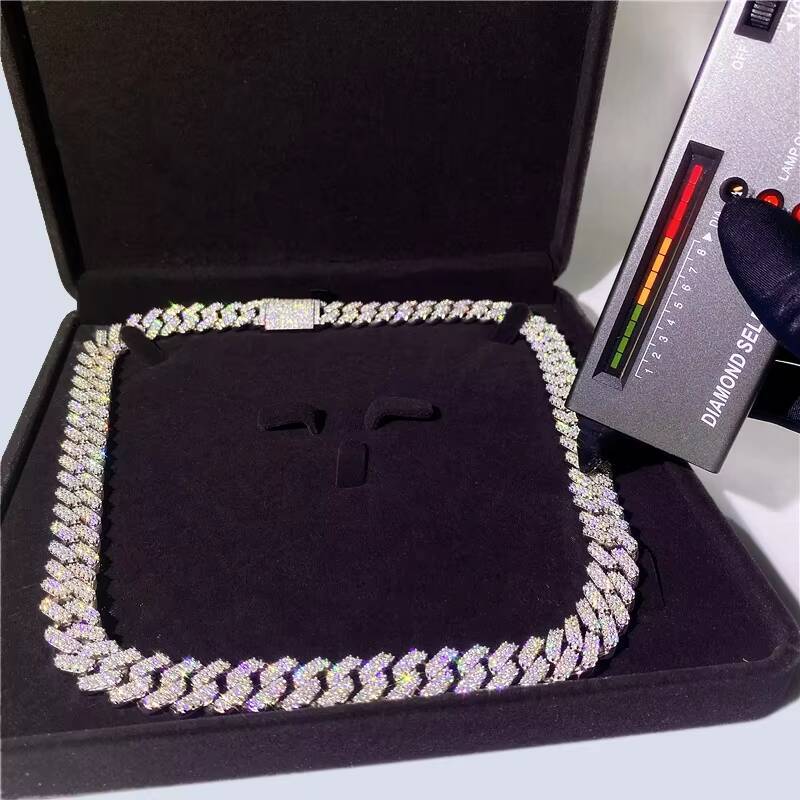 Zuanfa jewelry trendy width 13 mm iced out jewelry 925 sterling silver loose moissanite diamond Cuban link