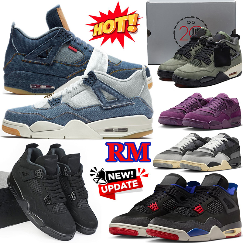Denim 4 4s RM Designer Mens Basketball Shoes Pizza Undefeated Nigel Brick by Brick Black Cat White Cement Bred Reimagined Women Spotrs Outdoor Sneakers with box