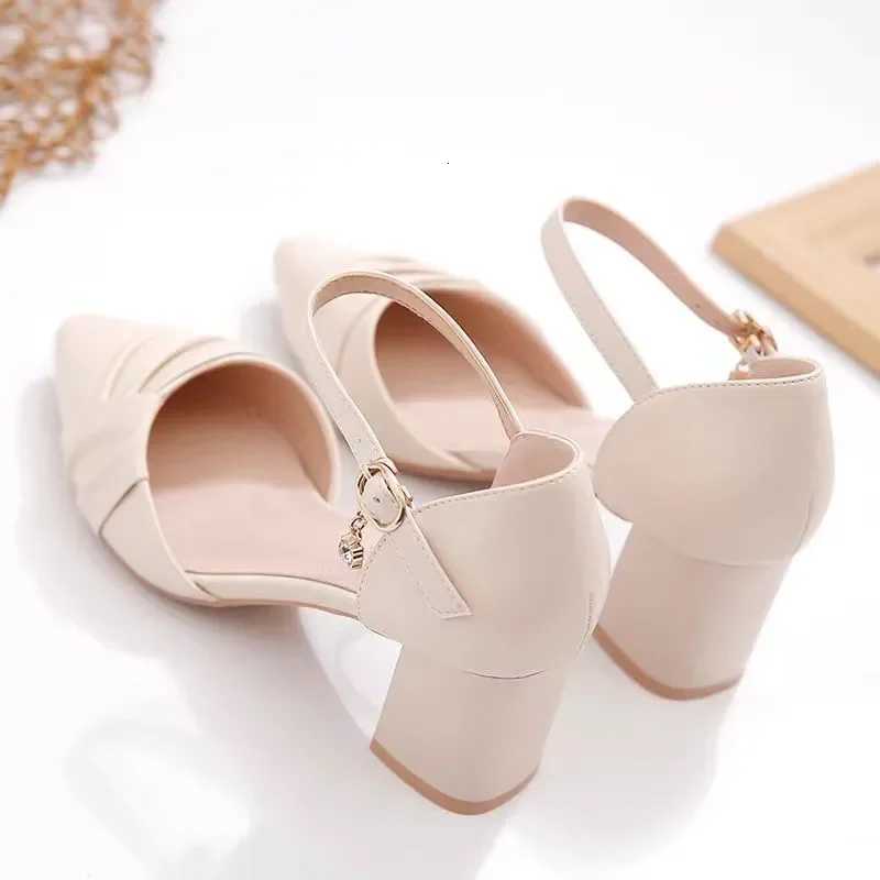 Womens Shoes Lady Cute Pointed Toe Beige Office Career Work Pumps Women Fashion Buckle Strap Spring Summer Heel Shoes GA323 W250814