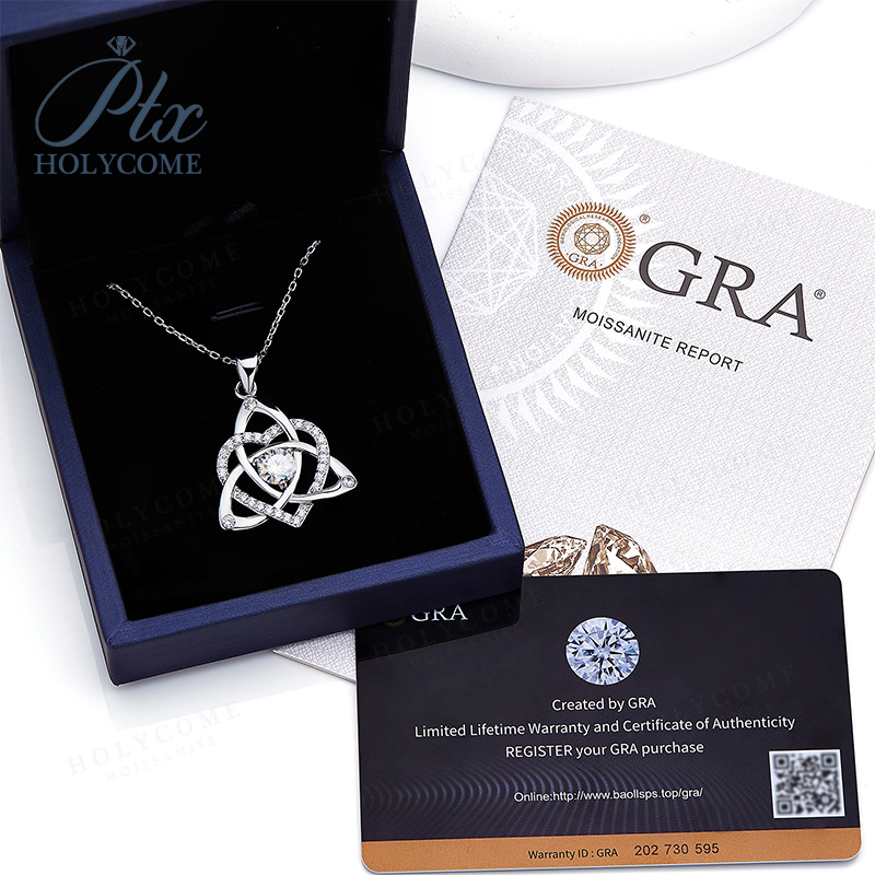 Fashion Jewelry Heart Shaped Shamrock Pendant Necklace Moissanite Diamond 925 Sterling Silver Anniversary Birthday Gift Hypoallergenic Intricate